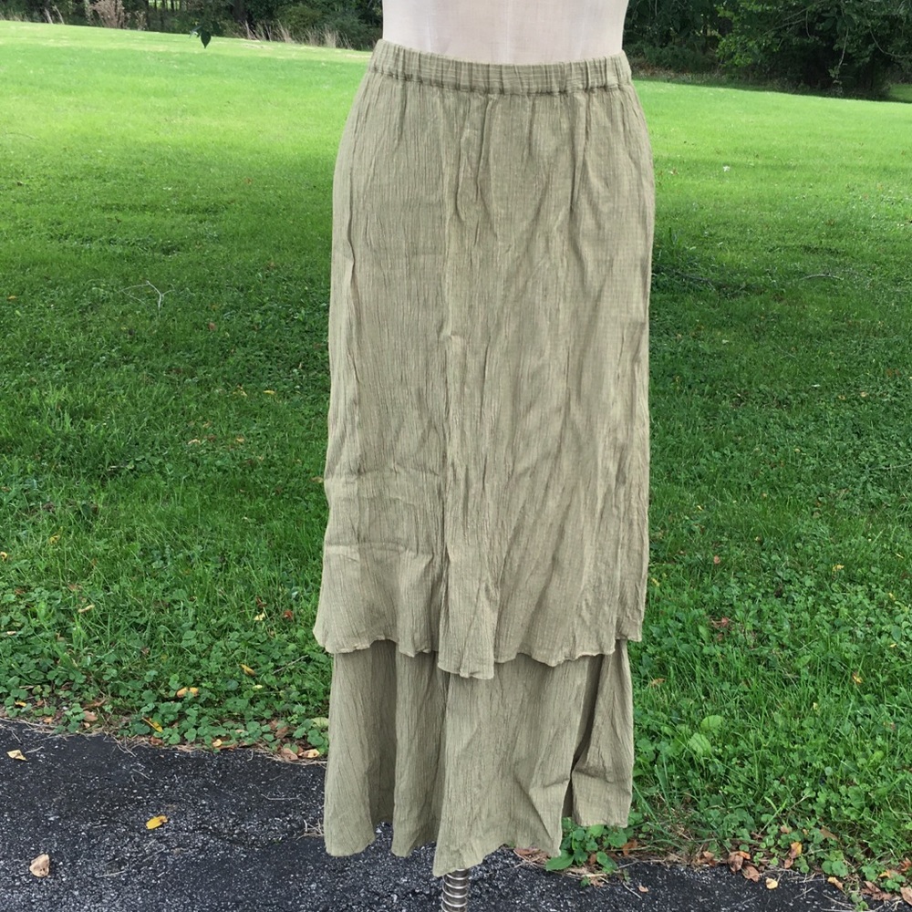 Flax Green Layered Peasant Skirt Small